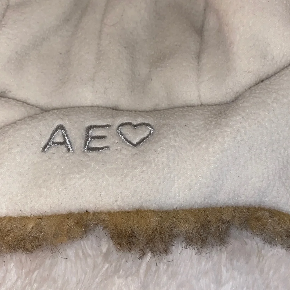 American Eagle Faux Fur Brown, Beige & Black Unisex Trapper Hat Pom Pom Tie-OS